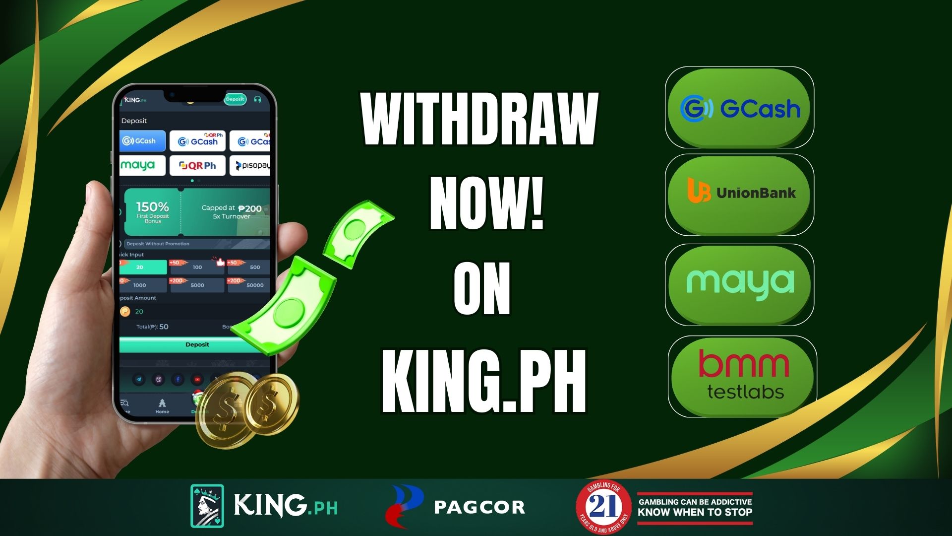 King.ph mobile casino interface on a smartphone browser